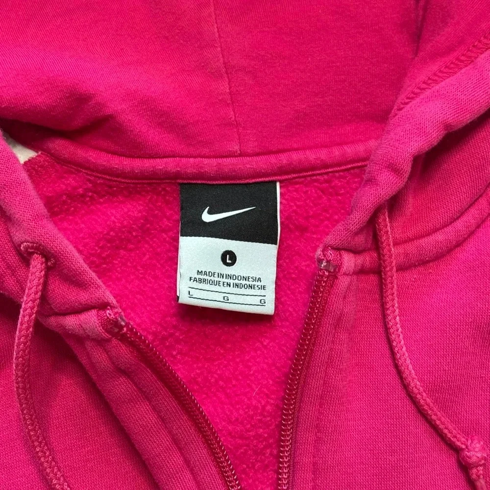 Nike Womens Zip Up Hoodie Pink White Raglan Athletic Sweatshirt Size L